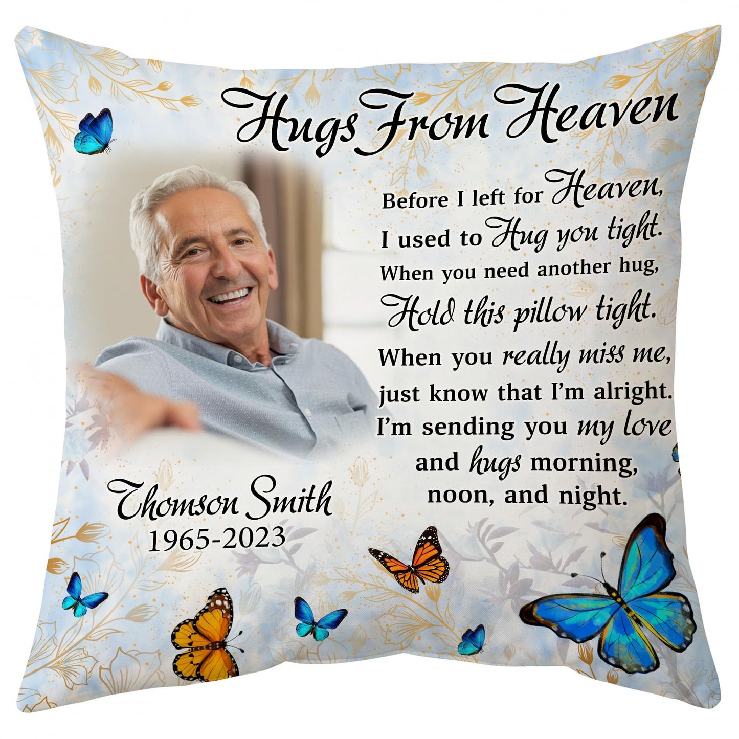 Hyturtle Personalized Memorial Sympathy Pillow with Insert 12"x12" Double-Sided Printed Gifts for Loss of Loved Ones - Remembrance Bereavement Gifts - Custom Picture Sofa Couch Cushion Home Decor