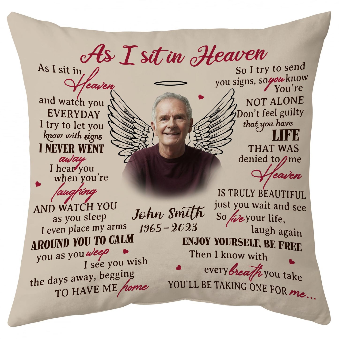 Hyturtle Personalized Memorial Sympathy Pillow with Insert 12"x12" Double-Sided Printed Gifts for Loss of Loved Ones - Remembrance Bereavement Gifts - Custom Picture Sofa Couch Cushion Home Decor