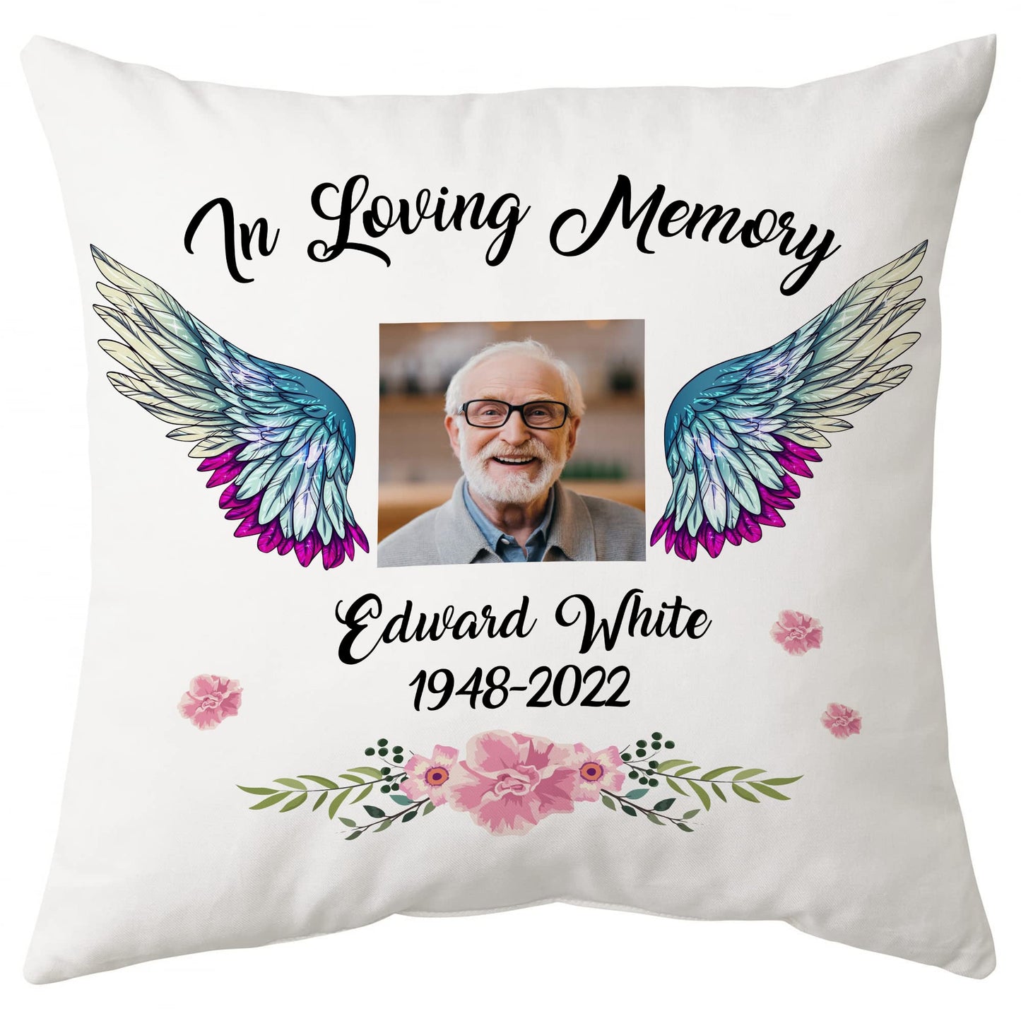 Hyturtle Personalized Memorial Sympathy Pillow with Insert 12"x12" Double-Sided Printed Gifts for Loss of Loved Ones - Remembrance Bereavement Gifts - Custom Picture Sofa Couch Cushion Home Decor