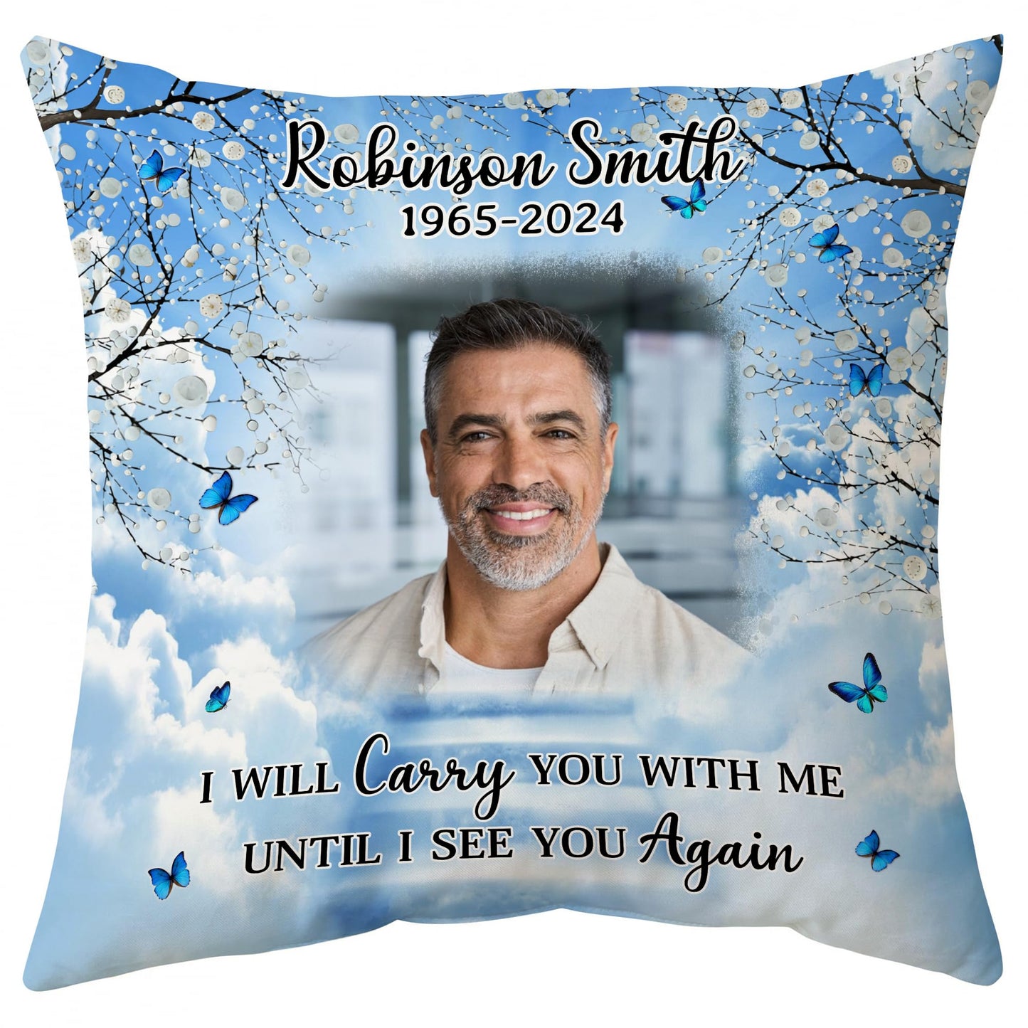 Hyturtle Personalized Memorial Sympathy Pillow with Insert 12"x12" Double-Sided Printed Gifts for Loss of Loved Ones - Remembrance Bereavement Gifts - Custom Picture Sofa Couch Cushion Home Decor