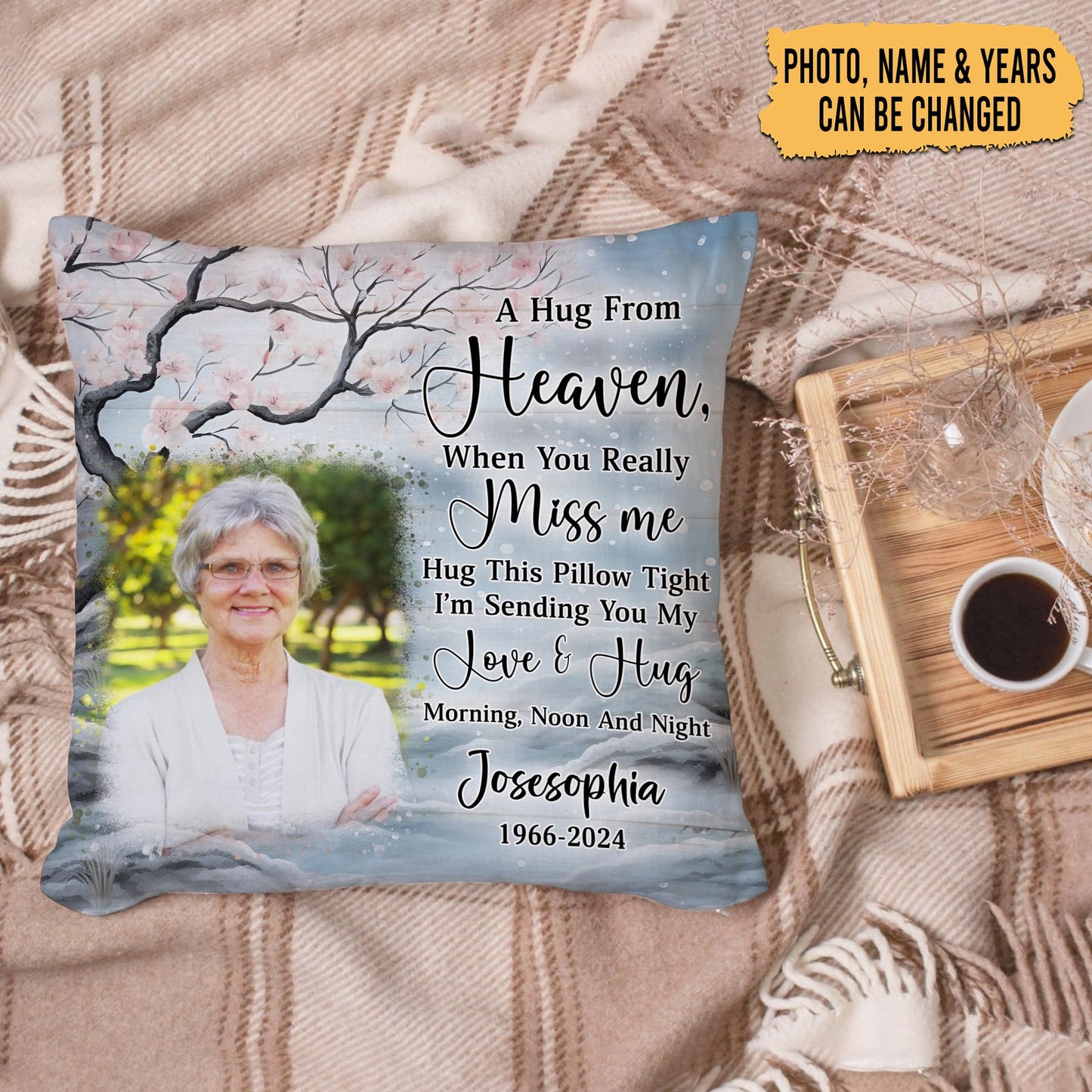 Hyturtle Personalized Memorial Sympathy Pillow with Insert 12"x12" Double-Sided Printed Gifts for Loss of Loved Ones - Remembrance Bereavement Gifts - Custom Picture Sofa Couch Cushion Home Decor