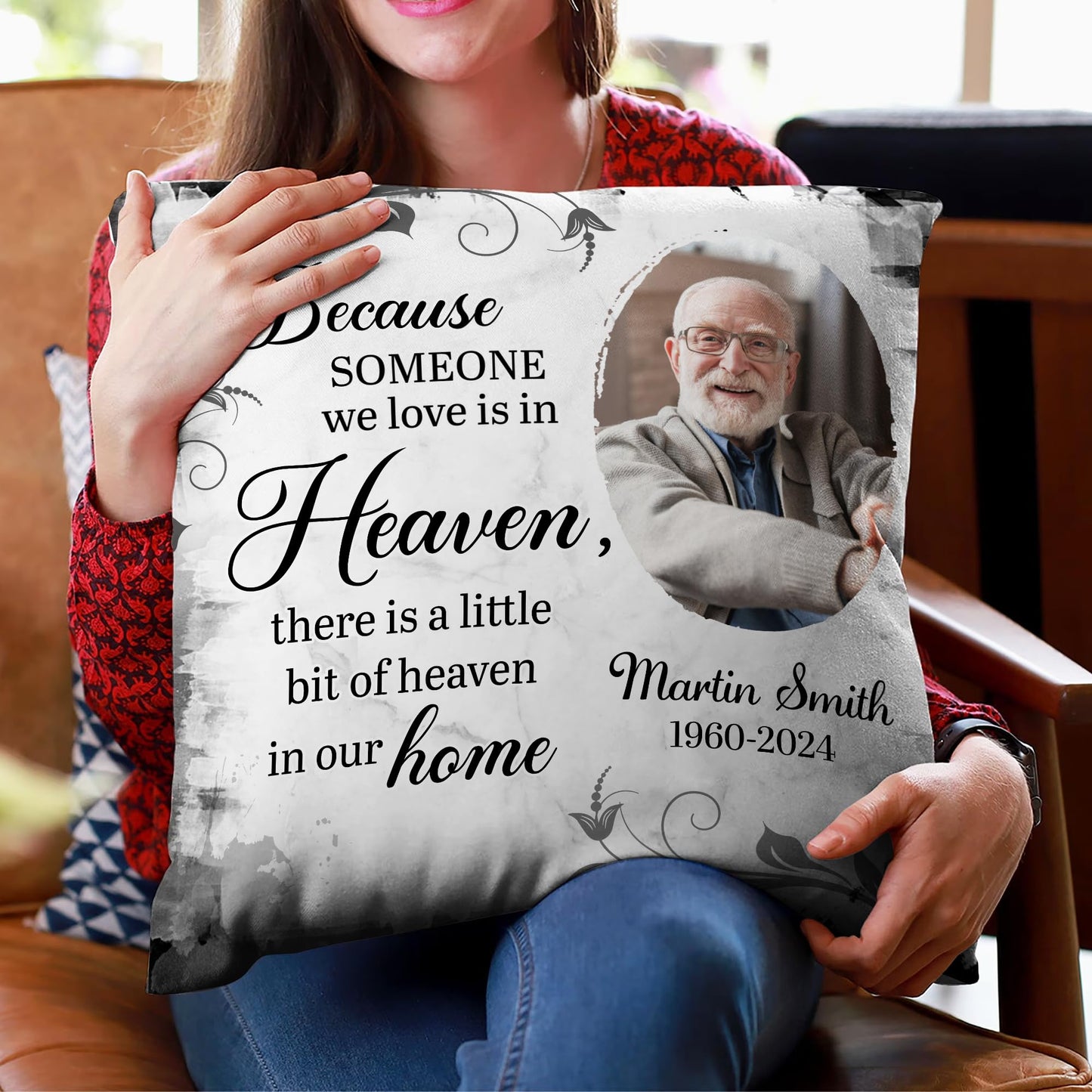 Hyturtle Personalized Memorial Sympathy Pillow with Insert 12"x12" Double-Sided Printed Gifts for Loss of Loved Ones - Remembrance Bereavement Gifts - Custom Picture Sofa Couch Cushion Home Decor