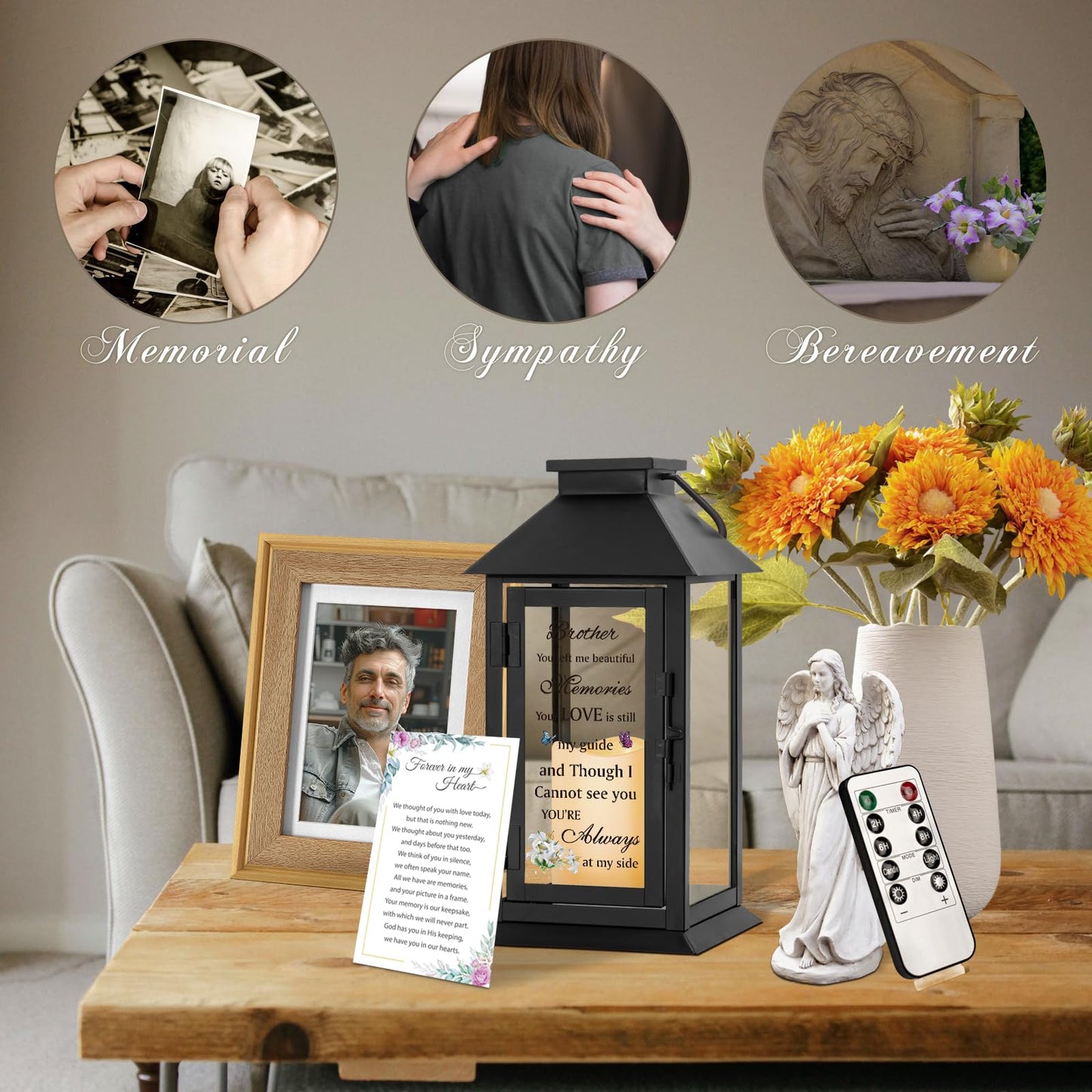 HN HAIINAA Memorial Lantern Bereavement Gifts in Memory of Loved One Memorial Gifts for Loss of Mother Loss of Father Remembrance Sympathy Gifts for Loss of Loved One with LED Candle and Remote