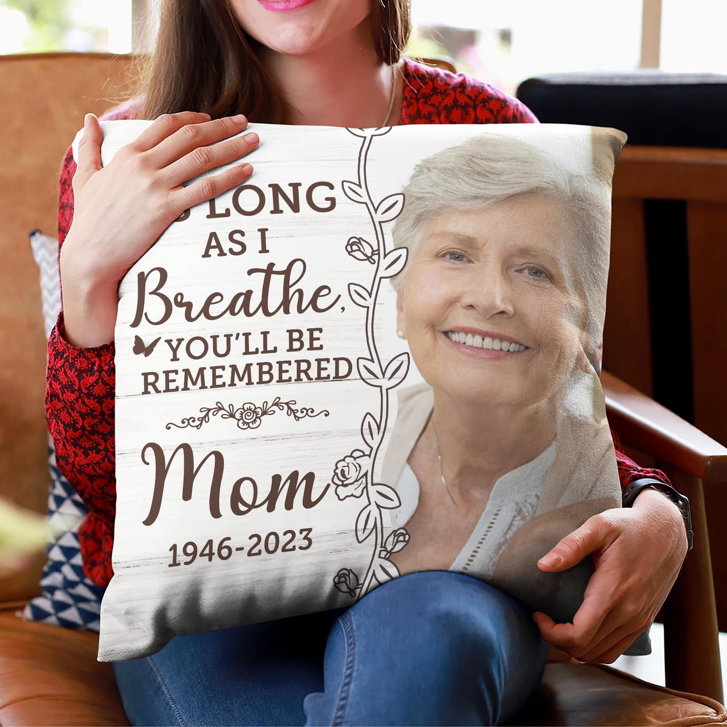 Hyturtle Personalized Memorial Sympathy Pillow with Insert 12"x12" Double-Sided Printed Gifts for Loss of Loved Ones - Remembrance Bereavement Gifts - Custom Picture Sofa Couch Cushion Home Decor