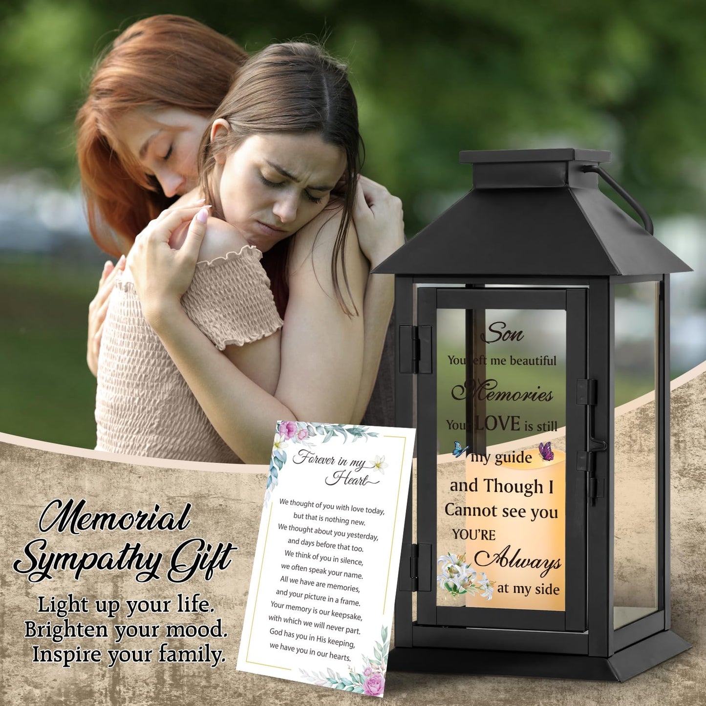 HN HAIINAA Memorial Lantern Bereavement Gifts in Memory of Loved One Memorial Gifts for Loss of Mother Loss of Father Remembrance Sympathy Gifts for Loss of Loved One with LED Candle and Remote