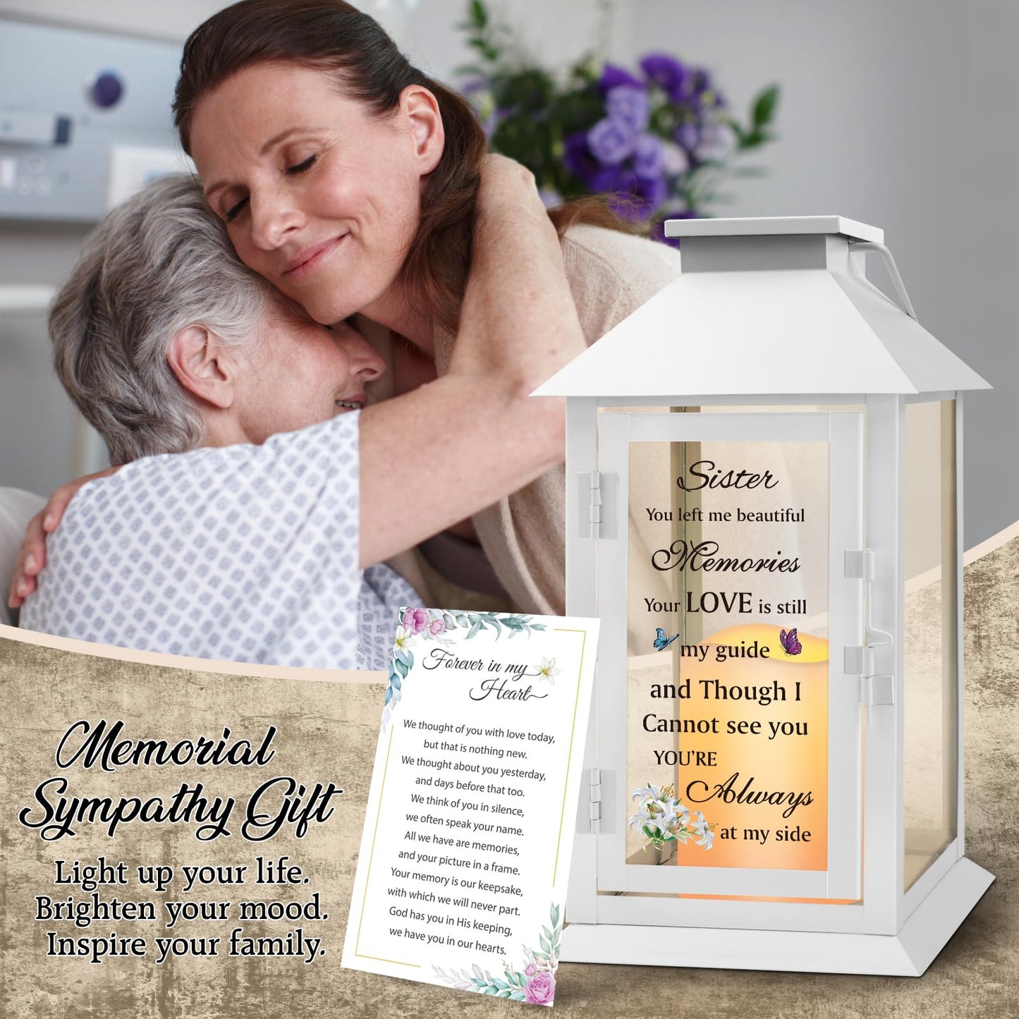 HN HAIINAA Memorial Lantern Bereavement Gifts in Memory of Loved One Memorial Gifts for Loss of Mother Loss of Father Remembrance Sympathy Gifts for Loss of Loved One with LED Candle and Remote