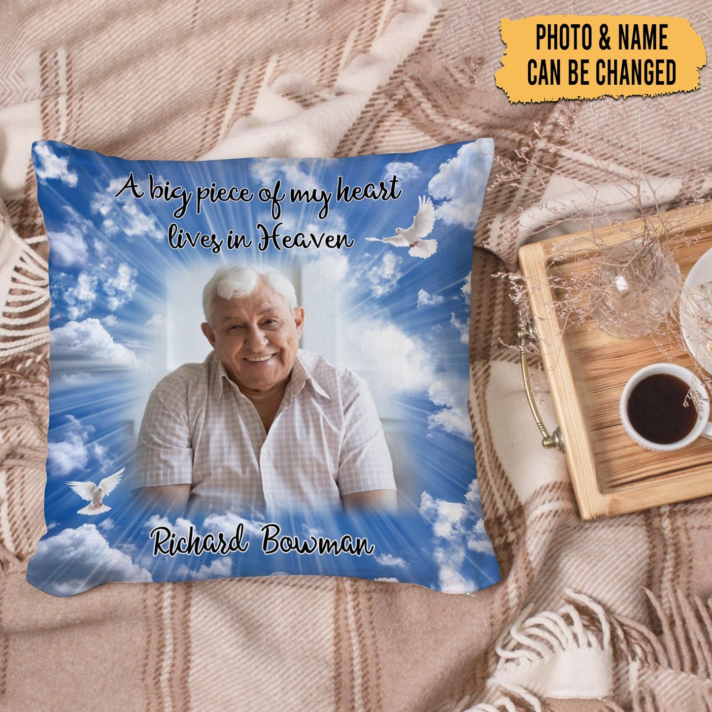 Hyturtle Personalized Memorial Sympathy Pillow with Insert 12"x12" Double-Sided Printed Gifts for Loss of Loved Ones - Remembrance Bereavement Gifts - Custom Picture Sofa Couch Cushion Home Decor