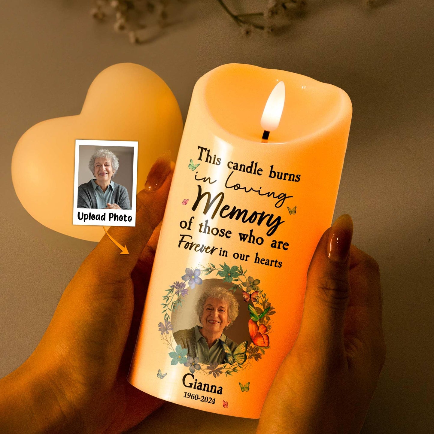 Macorner Personalized Christmas Photo LED Candle, Memorial Led Candle Light Remains Forever, Memorial Gifts for Family Members, Sympathy Gifts for Loss of Loved One, Bereavement Gift Ideas