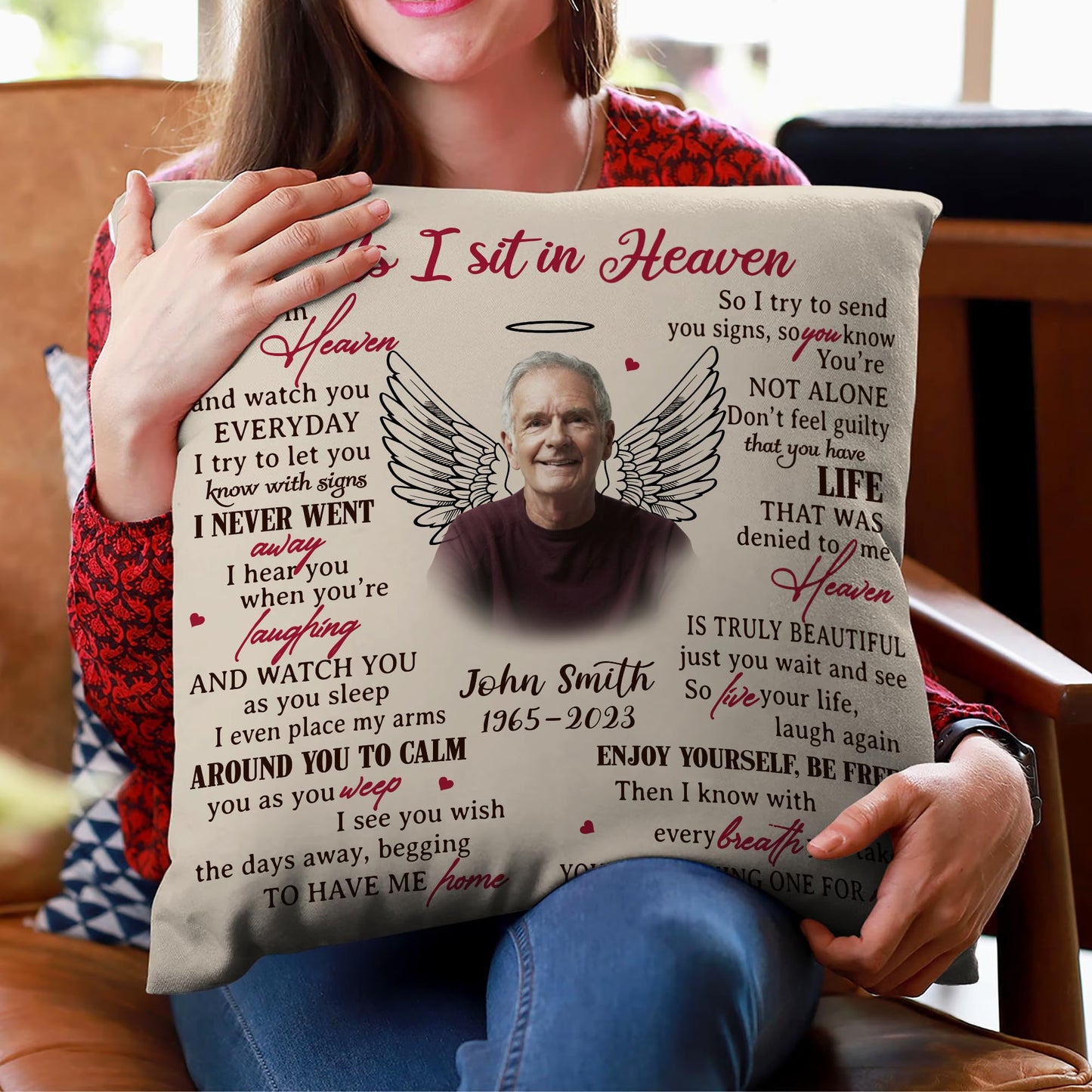 Hyturtle Personalized Memorial Sympathy Pillow with Insert 12"x12" Double-Sided Printed Gifts for Loss of Loved Ones - Remembrance Bereavement Gifts - Custom Picture Sofa Couch Cushion Home Decor