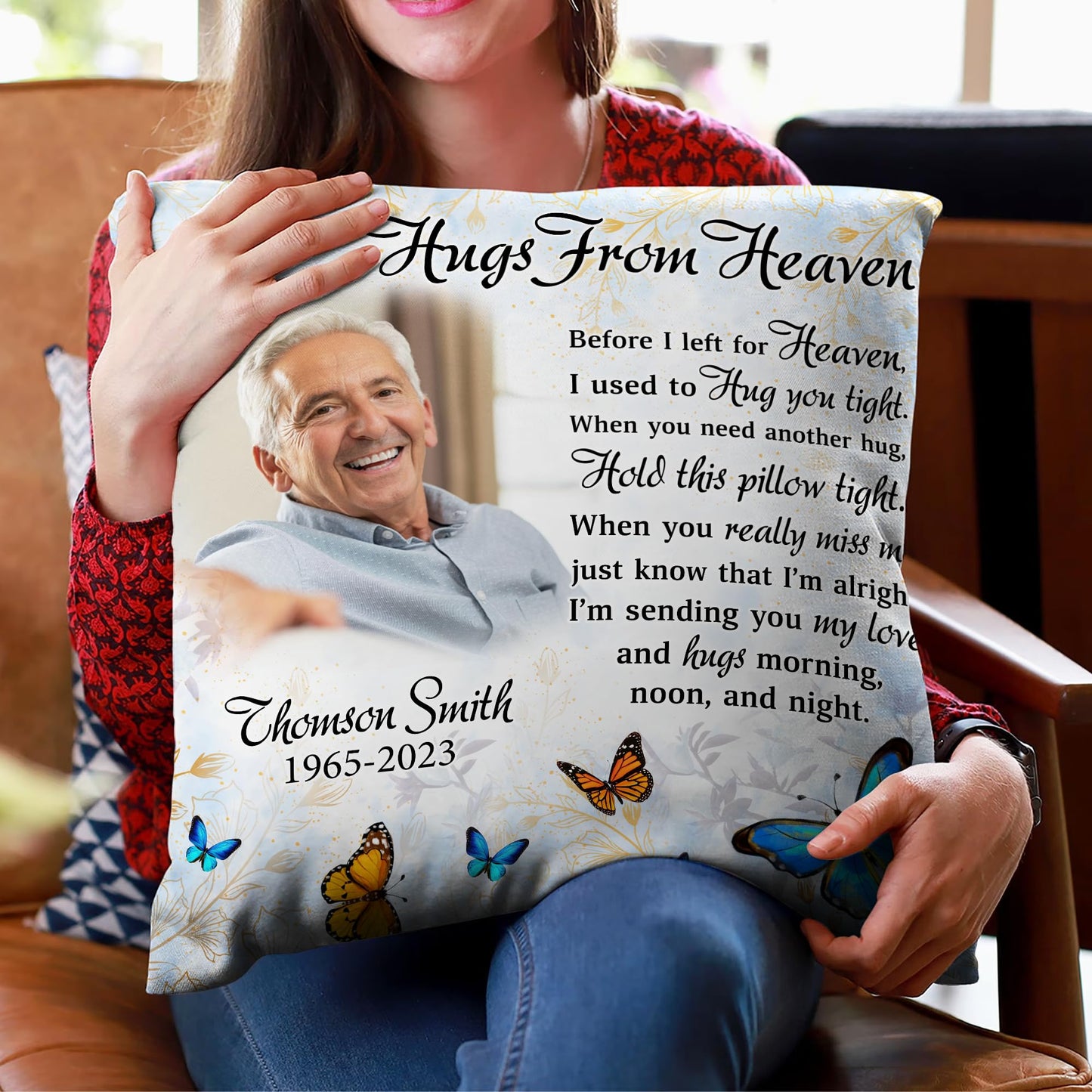 Hyturtle Personalized Memorial Sympathy Pillow with Insert 12"x12" Double-Sided Printed Gifts for Loss of Loved Ones - Remembrance Bereavement Gifts - Custom Picture Sofa Couch Cushion Home Decor