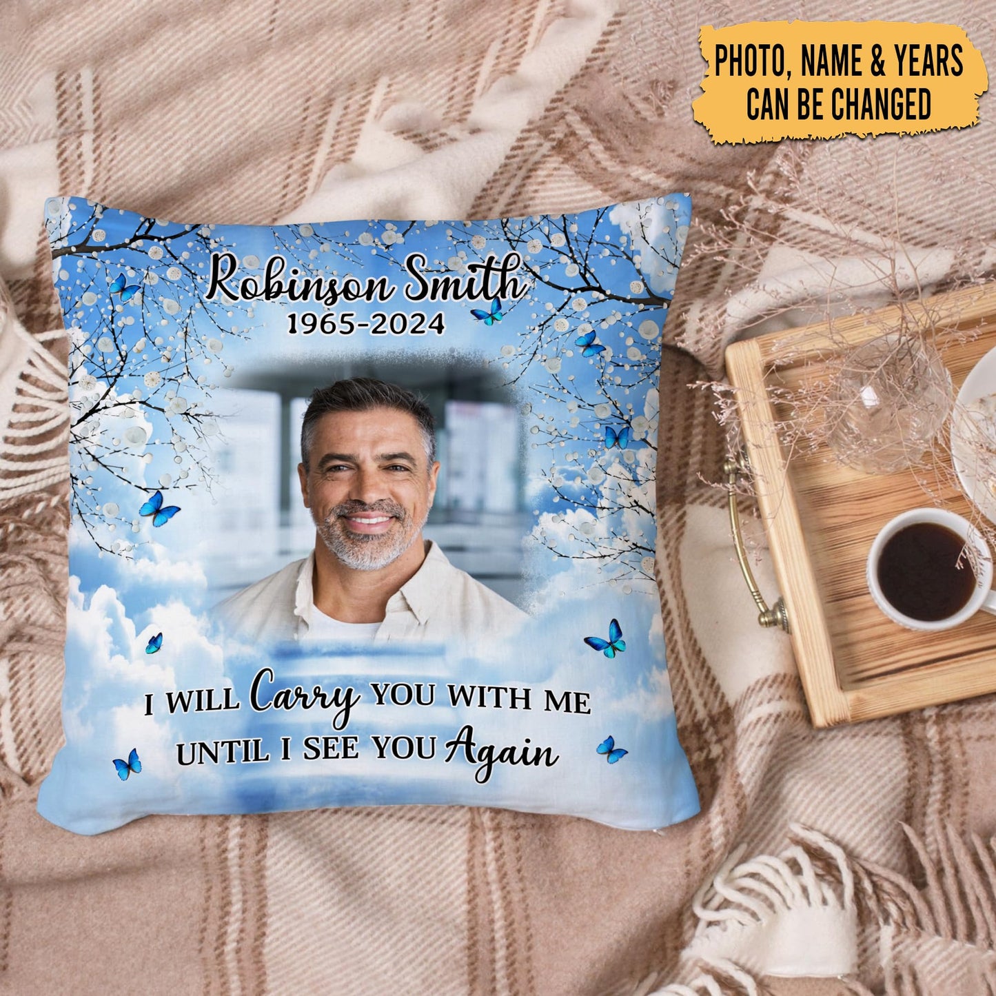 Hyturtle Personalized Memorial Sympathy Pillow with Insert 12"x12" Double-Sided Printed Gifts for Loss of Loved Ones - Remembrance Bereavement Gifts - Custom Picture Sofa Couch Cushion Home Decor