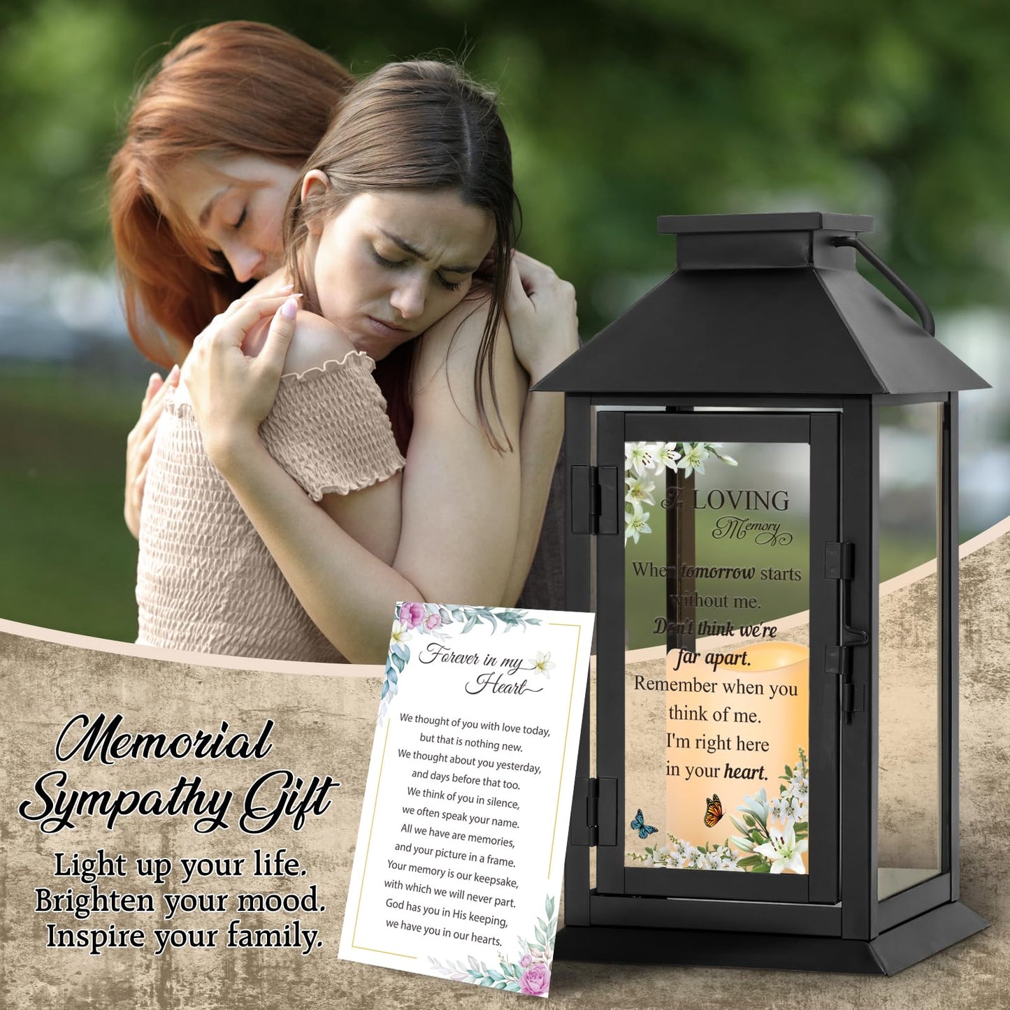 HN HAIINAA Memorial Lantern Bereavement Gifts in Memory of Loved One Memorial Gifts for Loss of Mother Loss of Father Remembrance Sympathy Gifts for Loss of Loved One with LED Candle and Remote