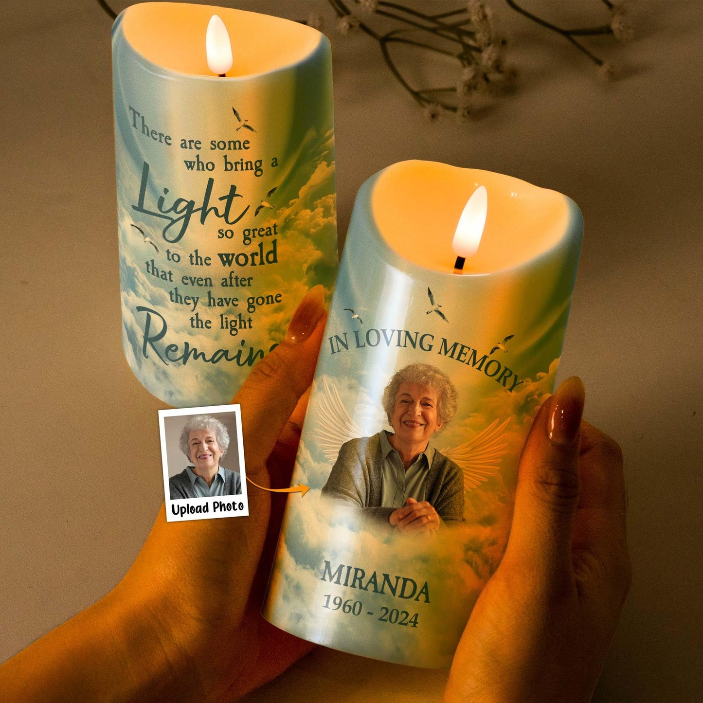 Macorner Personalized Christmas Photo LED Candle, Memorial Led Candle Light Remains Forever, Memorial Gifts for Family Members, Sympathy Gifts for Loss of Loved One, Bereavement Gift Ideas