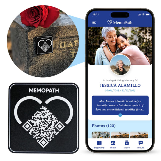 MEMOPATH QR Memorial Plaque and Memorial Webpage - Cemetery Plaques for Grave, Cemetery Qr Code, Memorial Qr Code for Headstone, Memorial Plaques, Remember Tag, Memorial Gifts for Loss of Loved One