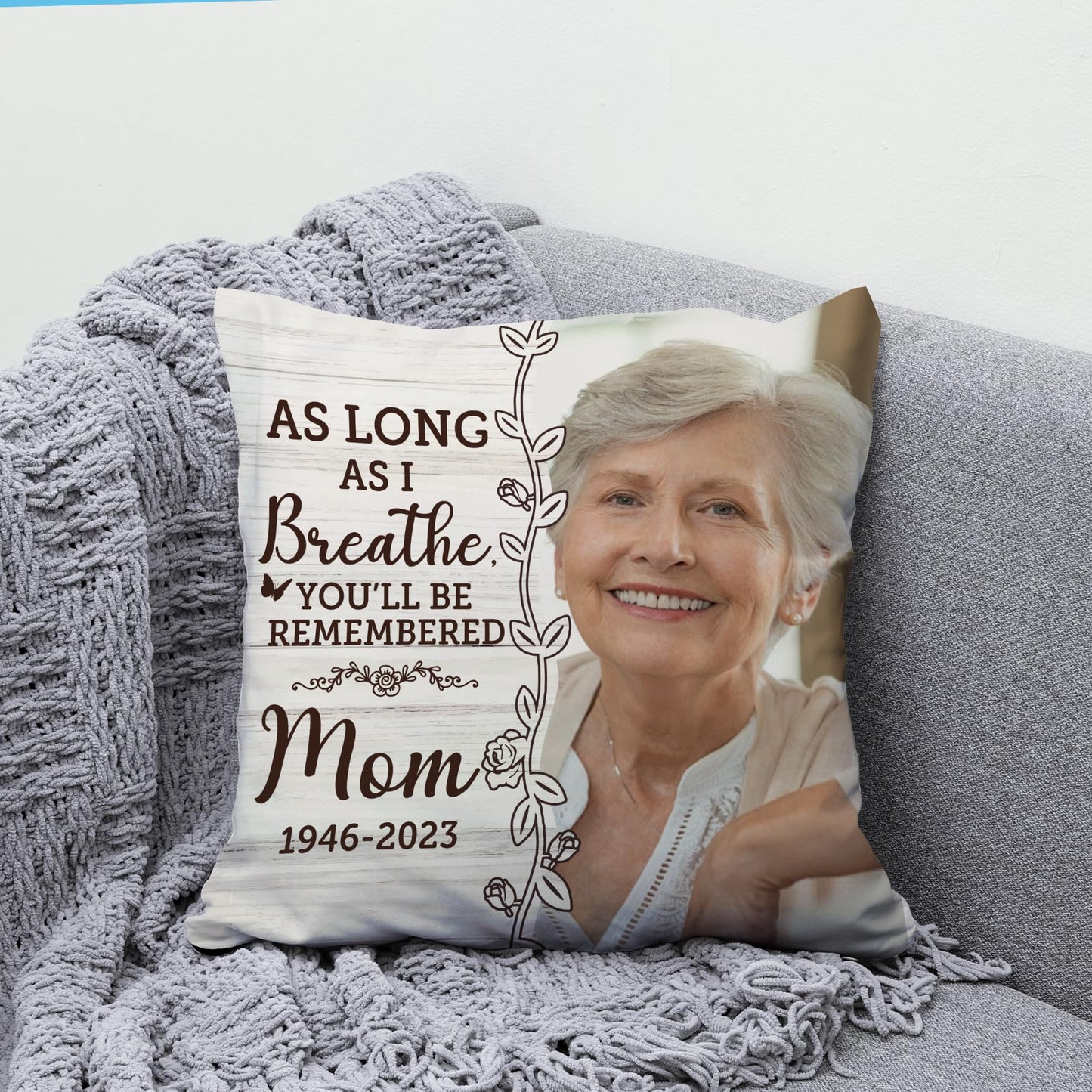 Hyturtle Personalized Memorial Sympathy Pillow with Insert 12"x12" Double-Sided Printed Gifts for Loss of Loved Ones - Remembrance Bereavement Gifts - Custom Picture Sofa Couch Cushion Home Decor