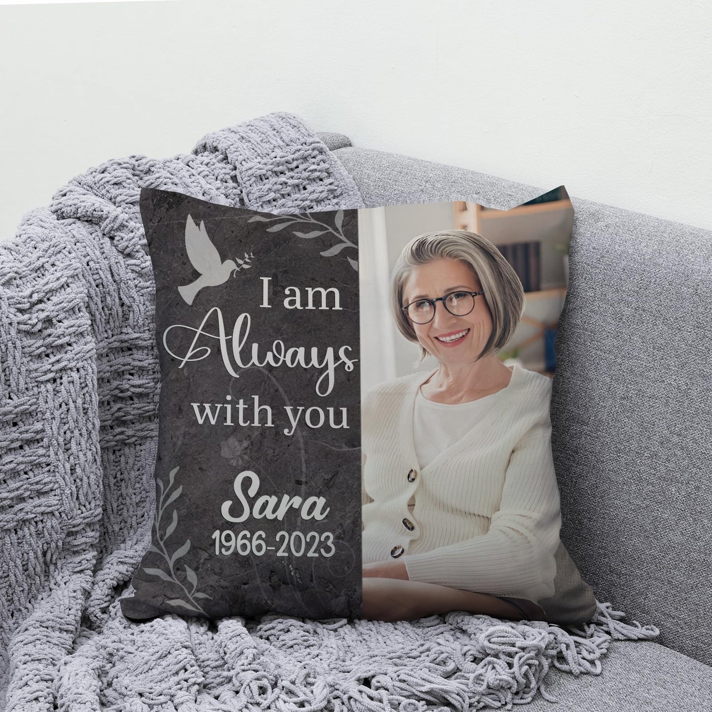 Hyturtle Personalized Memorial Sympathy Pillow with Insert 12"x12" Double-Sided Printed Gifts for Loss of Loved Ones - Remembrance Bereavement Gifts - Custom Picture Sofa Couch Cushion Home Decor