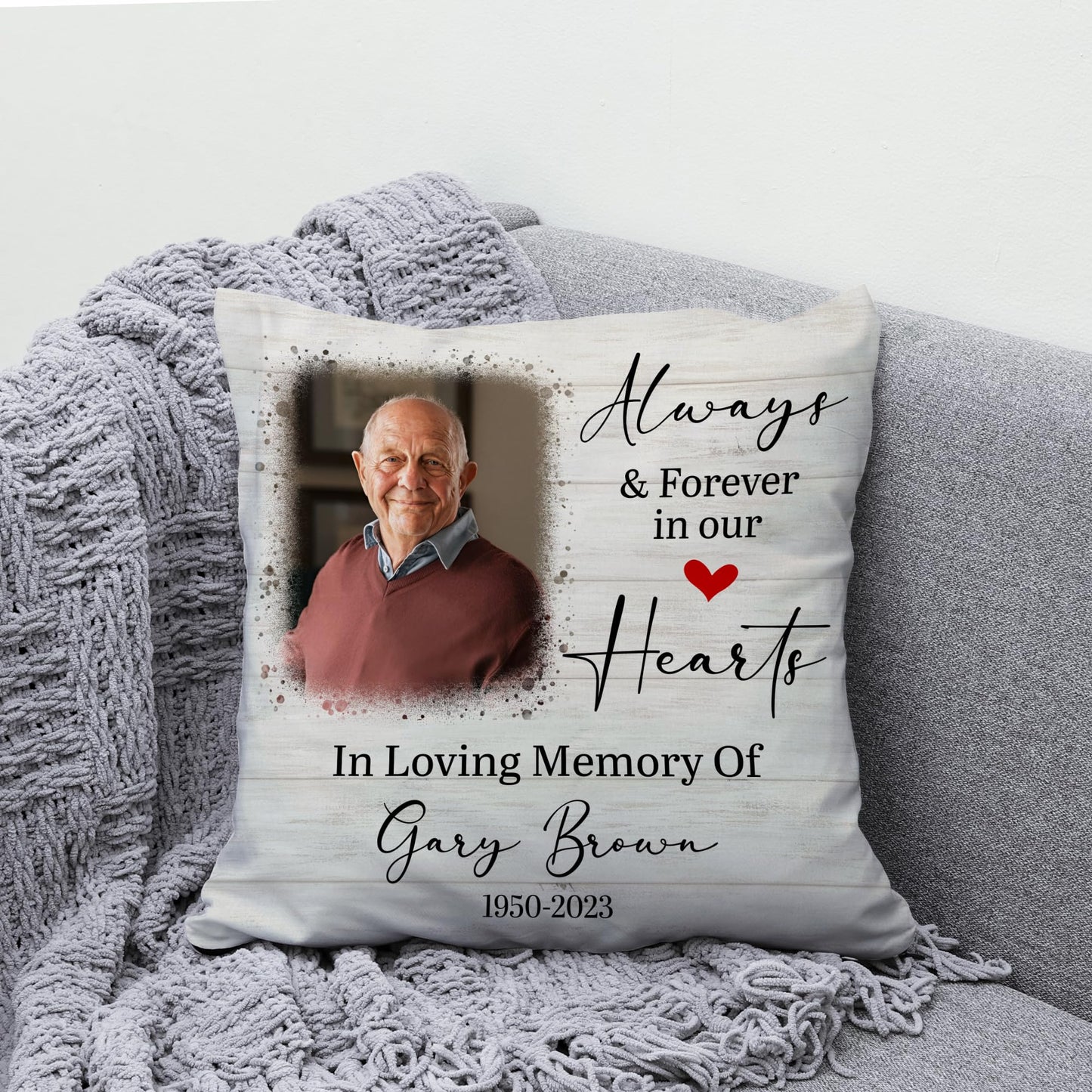 Hyturtle Personalized Memorial Sympathy Pillow with Insert 12"x12" Double-Sided Printed Gifts for Loss of Loved Ones - Remembrance Bereavement Gifts - Custom Picture Sofa Couch Cushion Home Decor