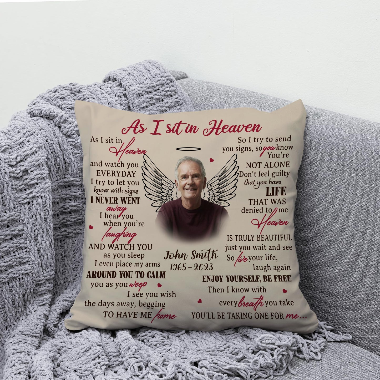 Hyturtle Personalized Memorial Sympathy Pillow with Insert 12"x12" Double-Sided Printed Gifts for Loss of Loved Ones - Remembrance Bereavement Gifts - Custom Picture Sofa Couch Cushion Home Decor