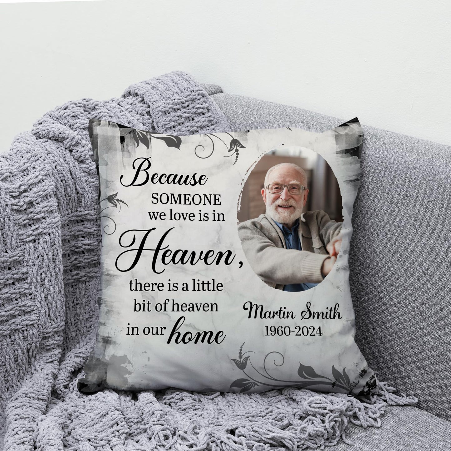 Hyturtle Personalized Memorial Sympathy Pillow with Insert 12"x12" Double-Sided Printed Gifts for Loss of Loved Ones - Remembrance Bereavement Gifts - Custom Picture Sofa Couch Cushion Home Decor