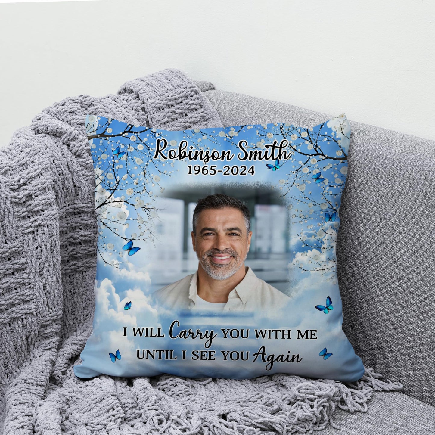 Hyturtle Personalized Memorial Sympathy Pillow with Insert 12"x12" Double-Sided Printed Gifts for Loss of Loved Ones - Remembrance Bereavement Gifts - Custom Picture Sofa Couch Cushion Home Decor