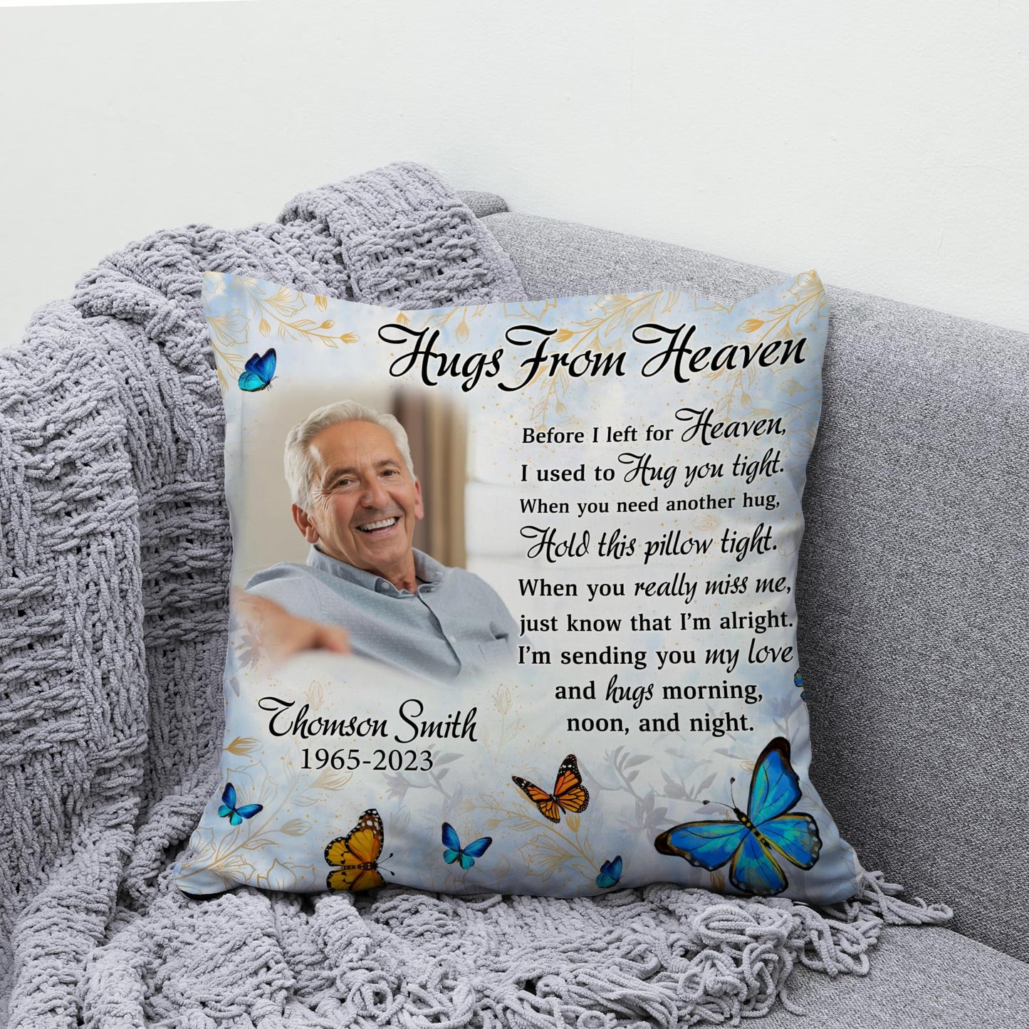 Hyturtle Personalized Memorial Sympathy Pillow with Insert 12"x12" Double-Sided Printed Gifts for Loss of Loved Ones - Remembrance Bereavement Gifts - Custom Picture Sofa Couch Cushion Home Decor